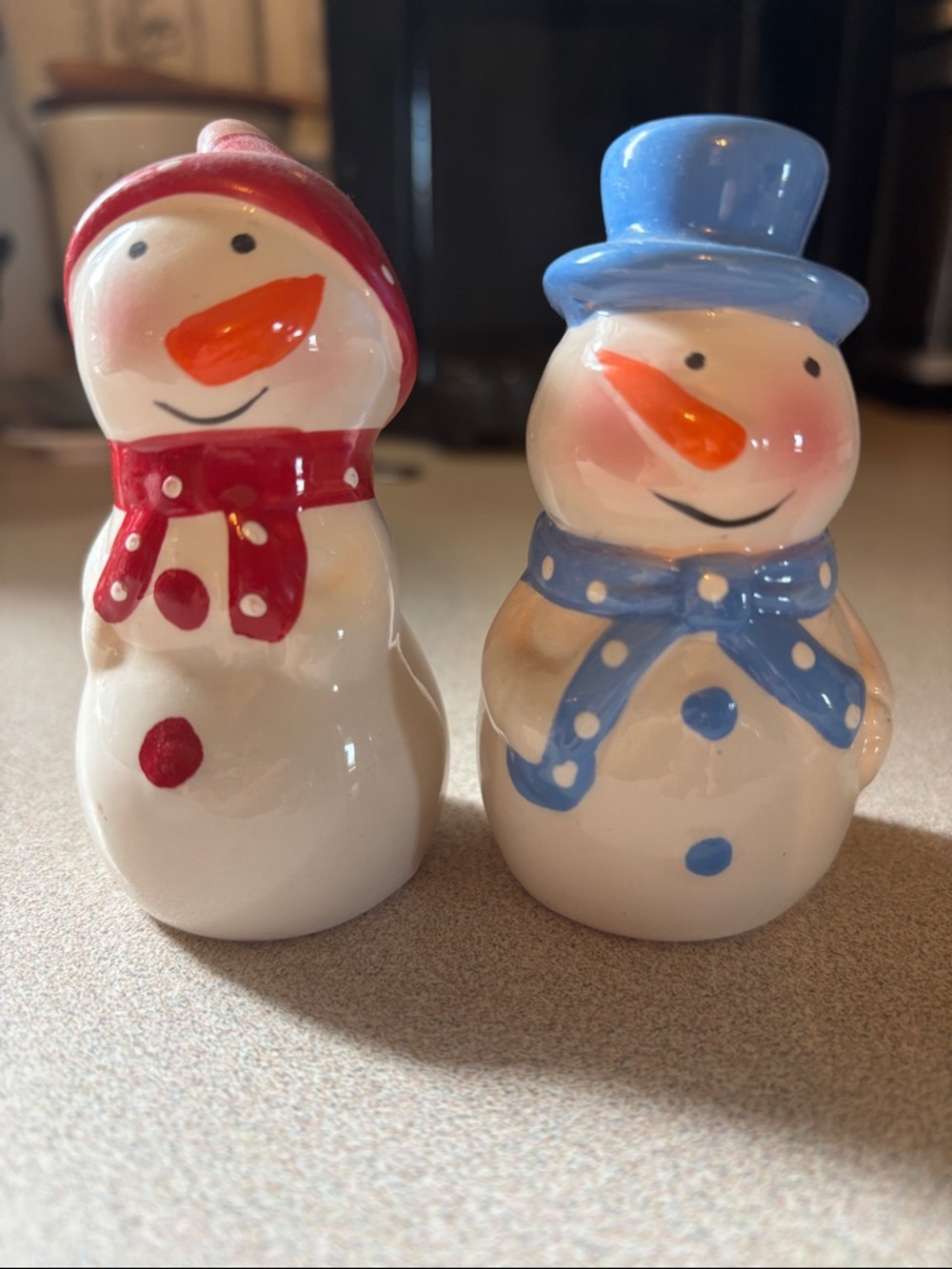 Vintage Holiday Snowman Salt & Pepper Shakers - Red and Blue